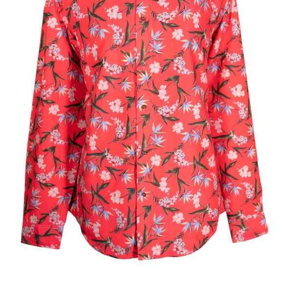 Mens Shirt Button Up Red Orange Floral Summer Tropical Hawaiian Beach Large - Picture 5 of 7